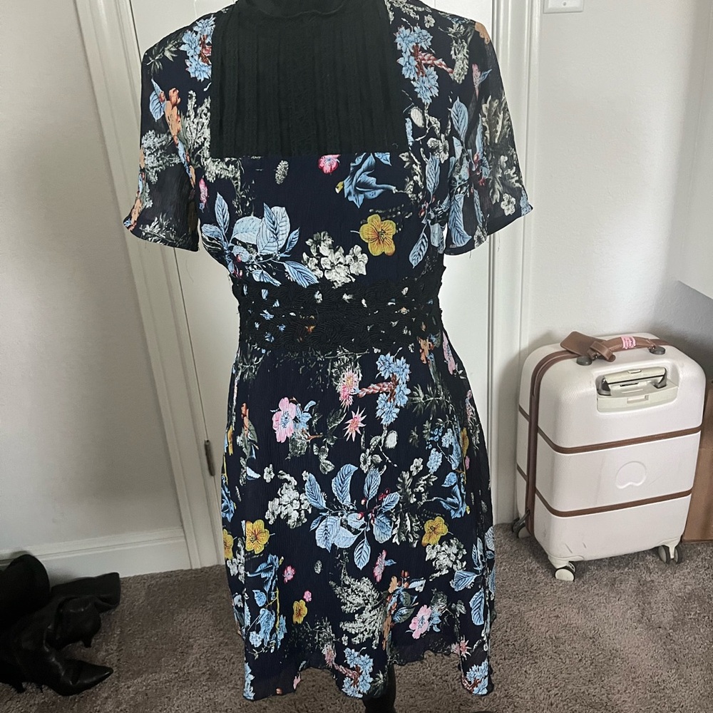 Anthropologie Blue and Yellow Midi Sundress with Flutter Sleeves